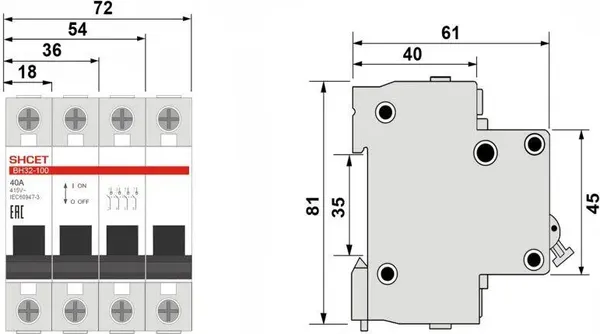 Изображение товара Выключатель нагрузки SHCET ВН32-100 1Р 100А / S0000330