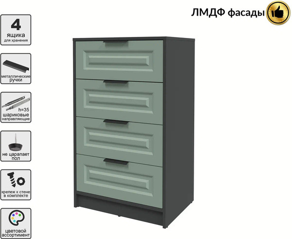 Изображение товара Комод Интерлиния Концепт КТ-К60 Деко (антрацит/мята)