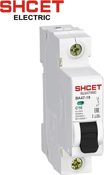 Изображение товара Выключатель автоматический SHCET ВА 47-19 1Р 10А 6kA хар.D / S0000080