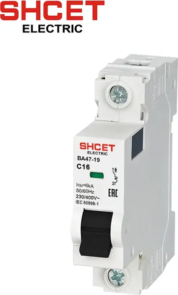 Изображение товара Выключатель автоматический SHCET ВА 47-19 1Р 16А 6kA хар.C / S0000050