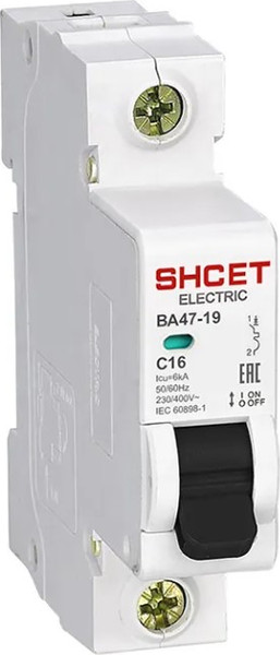 Изображение товара Выключатель автоматический SHCET ВА 47-19 1Р 16А 6kA хар.В / S0000066