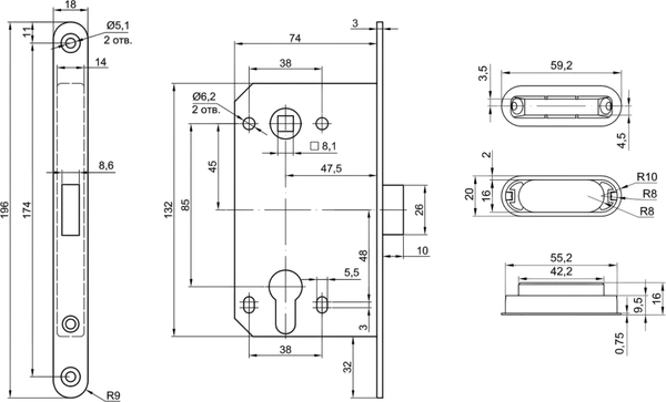 Изображение товара Замок врезной Border Магнитный под цилиндр  (никель матовый)