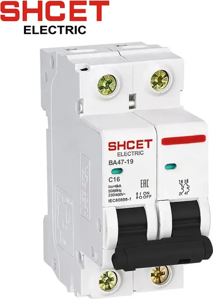 Изображение товара Выключатель автоматический SHCET ВА 47-19 2Р 6А 6kA хар.D / S0000126