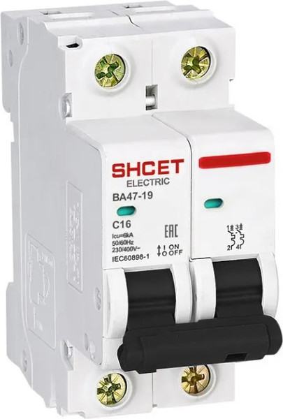 Изображение товара Выключатель автоматический SHCET ВА 47-19 2Р 13А 6kA хар.D / S0000129