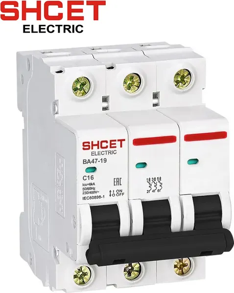 Изображение товара Выключатель автоматический SHCET ВА 47-19 3Р 13А 6kA хар.С / S0000145