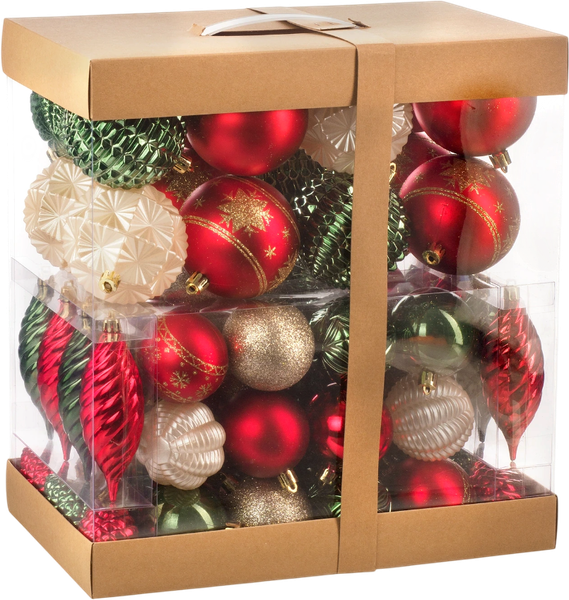 Изображение товара Набор шаров новогодних Ausini XK-042 (красный/зеленый/шампань, 78шт)