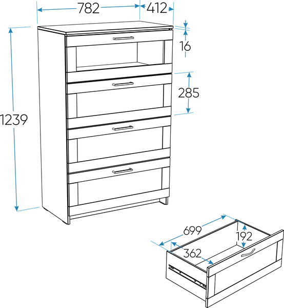 Изображение товара Комод Mio Tesoro Нави 4 ящика 2.15.02.030.4 (серый, со стеклом )