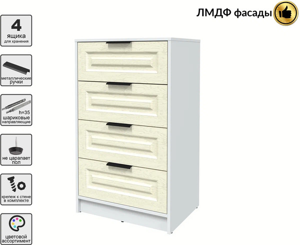 Изображение товара Комод Интерлиния Концепт КТ-К60 Деко (белый платинум/дуб снежный)