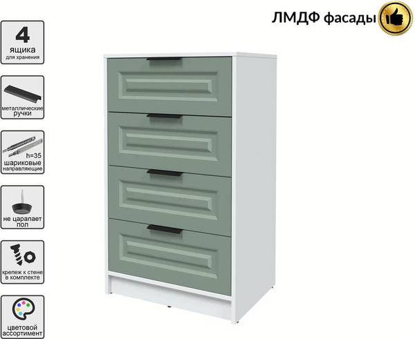 Изображение товара Комод Интерлиния Концепт КТ-К60 Деко (белый платинум/мята)