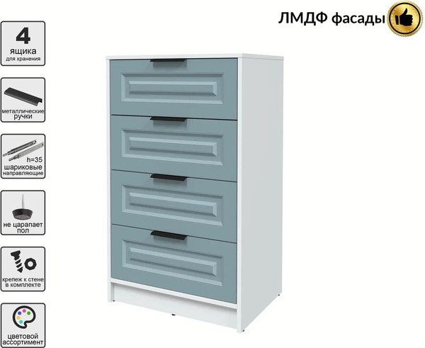 Изображение товара Комод Интерлиния Концепт КТ-К60 Деко (белый платинум/океан)