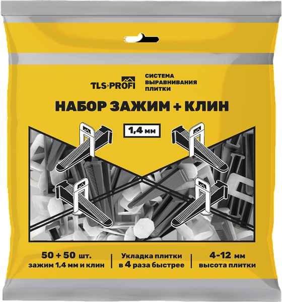 Изображение товара Система выравнивания плитки TLS-Profi Зажим 1.4мм + Клин / TLSZA092025 (50+50шт)