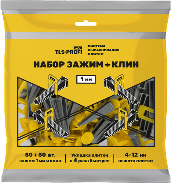 Изображение товара Система выравнивания плитки TLS-Profi Зажим 1мм + Клин / TLSZA082025 (50+50шт)