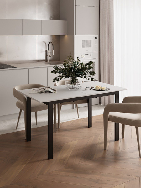 Изображение товара Обеденный стол Senira Велес ЛДСП 16 мм 100x60 (белый/опора черная)