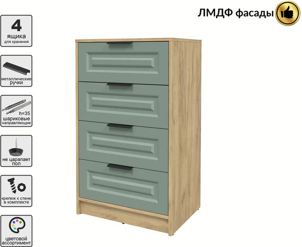 Изображение товара Комод Интерлиния Концепт КТ-К60 Деко (дуб золотой/мята)