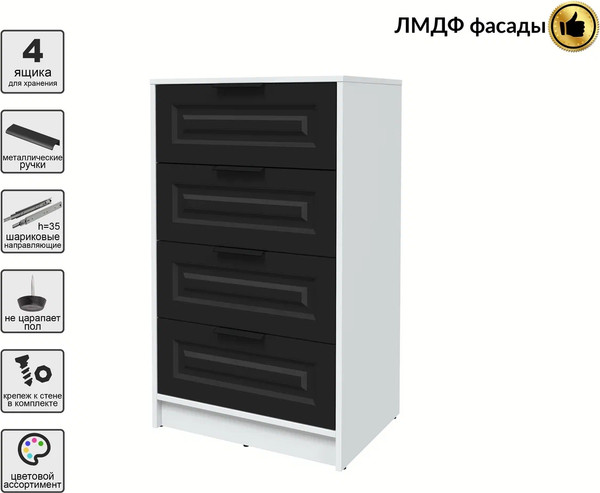 Изображение товара Комод Интерлиния Концепт КТ-К60 Деко (белый платинум/черный)