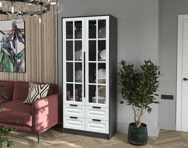 Изображение товара Шкаф с витриной Интерлиния Концепт КТ-ШВ2 Деко (антрацит/белый)