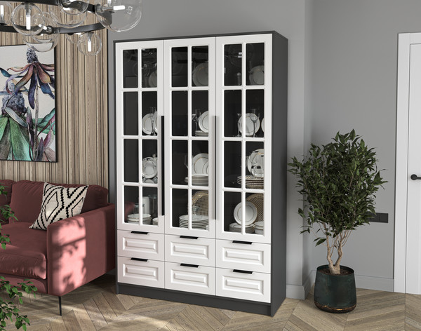 Изображение товара Шкаф с витриной Интерлиния Концепт КТ-ШВ3 Деко (антрацит/белый)