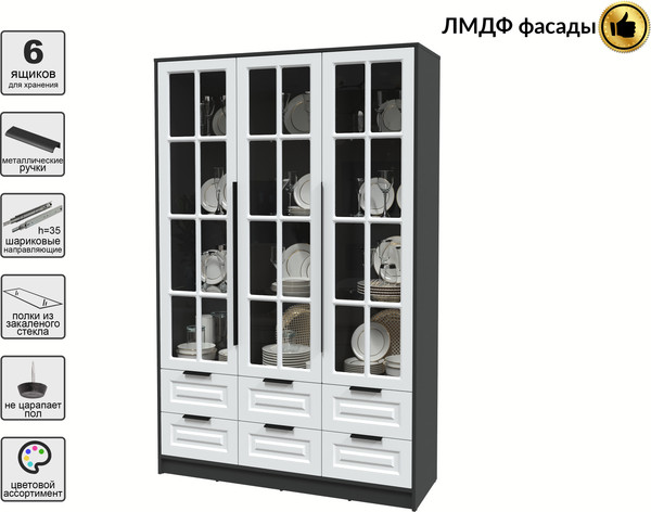 Изображение товара Шкаф с витриной Интерлиния Концепт КТ-ШВ3 Деко (антрацит/белый)