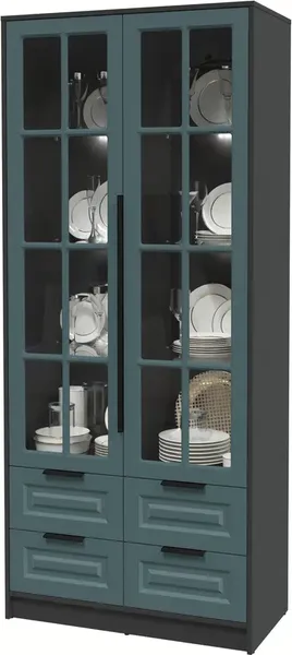 Изображение товара Шкаф с витриной Интерлиния Концепт КТ-ШВ2 с подсветкой Деко (антрацит/верде)