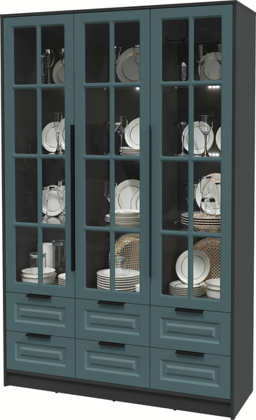 Изображение товара Шкаф с витриной Интерлиния Концепт КТ-ШВ3 с подсветкой Деко (антрацит/верде)