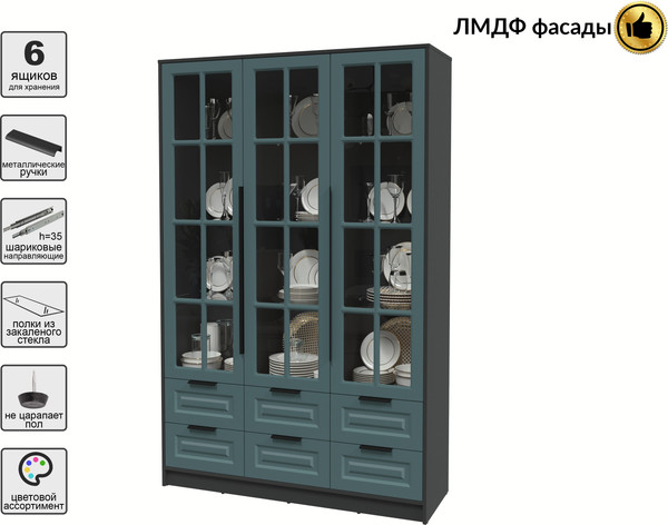 Изображение товара Шкаф с витриной Интерлиния Концепт КТ-ШВ3 Деко (антрацит/верде)