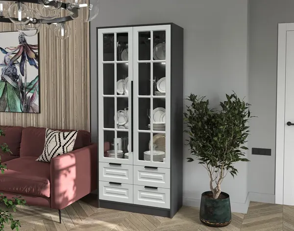 Изображение товара Шкаф с витриной Интерлиния Концепт КТ-ШВ2 с подсветкой Деко ( антрацит/грей)