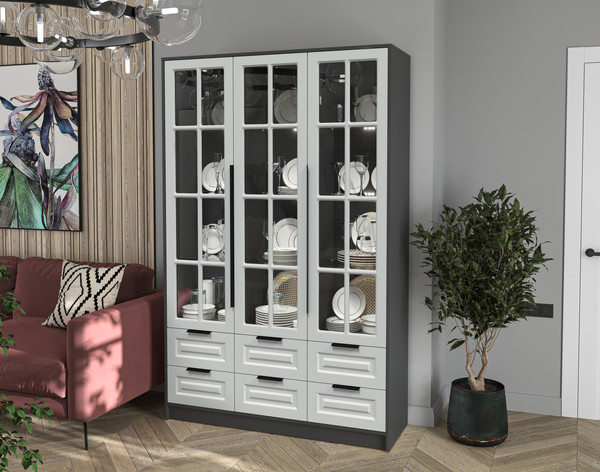 Изображение товара Шкаф с витриной Интерлиния Концепт КТ-ШВ3 с подсветкой Деко (антрацит/грей)