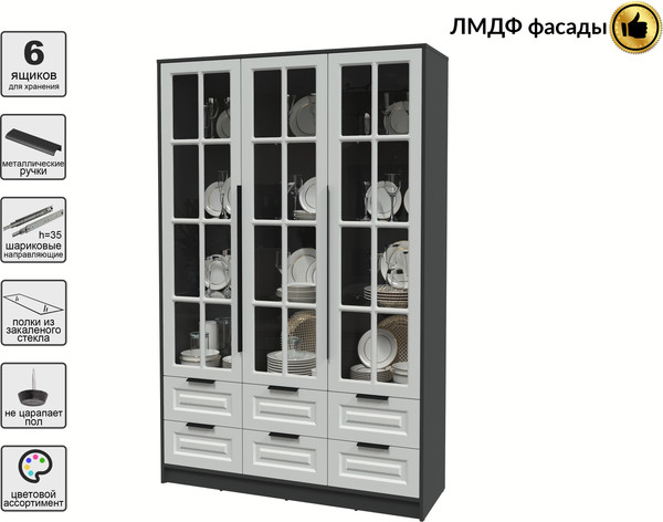 Изображение товара Шкаф с витриной Интерлиния Концепт КТ-ШВ3 Деко (антрацит/грей)