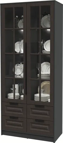 Изображение товара Шкаф с витриной Интерлиния Концепт КТ-ШВ2 с подсветкой Деко (антрацит/дуб английский)