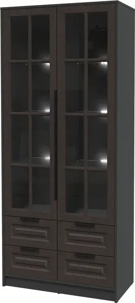 Изображение товара Шкаф с витриной Интерлиния Концепт КТ-ШВ2 с подсветкой Деко (антрацит/дуб английский)