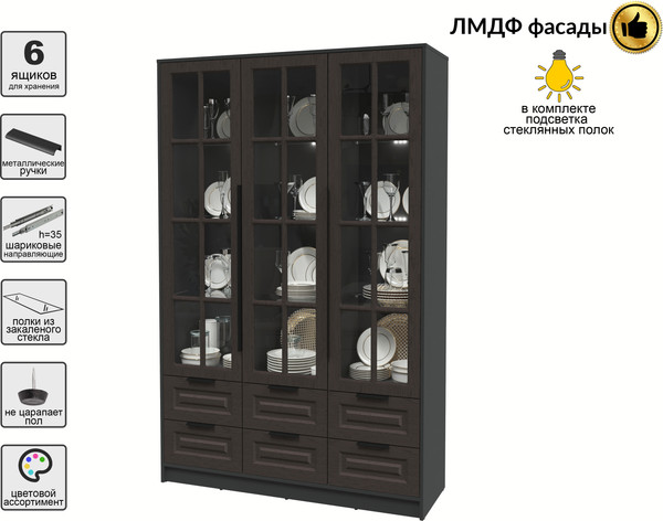 Изображение товара Шкаф с витриной Интерлиния Концепт КТ-ШВ3 с подсветкой Деко (антрацит/дуб английский)