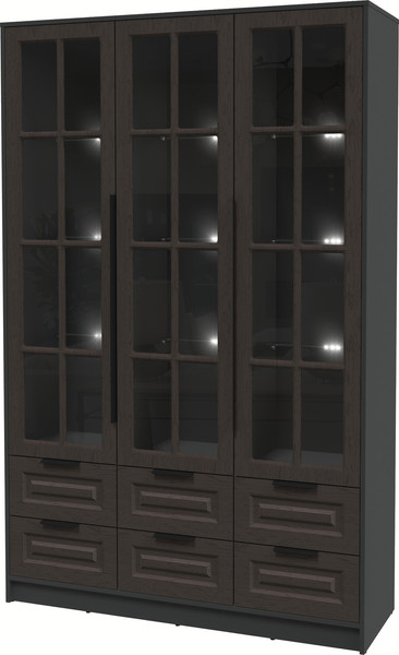 Изображение товара Шкаф с витриной Интерлиния Концепт КТ-ШВ3 с подсветкой Деко (антрацит/дуб английский)