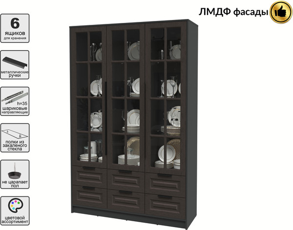 Изображение товара Шкаф с витриной Интерлиния Концепт КТ-ШВ3 Деко (антрацит/дуб английский)