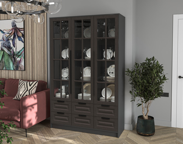 Изображение товара Шкаф с витриной Интерлиния Концепт КТ-ШВ3 Деко (антрацит/дуб английский)