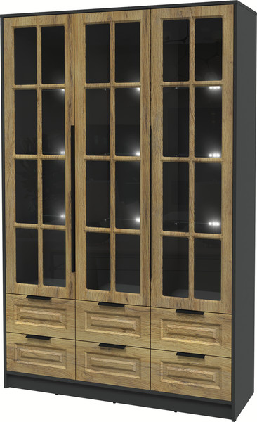 Изображение товара Шкаф с витриной Интерлиния Концепт КТ-ШВ3 с подсветкой Деко (антрацит/дуб вотан)