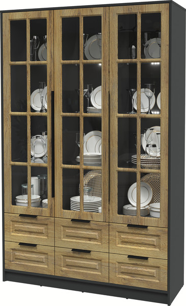 Изображение товара Шкаф с витриной Интерлиния Концепт КТ-ШВ3 с подсветкой Деко (антрацит/дуб вотан)
