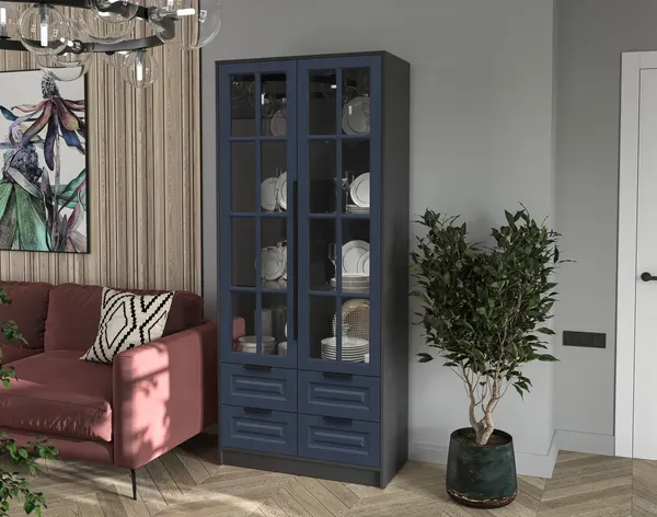 Изображение товара Шкаф с витриной Интерлиния Концепт КТ-ШВ2 Деко (антрацит/дуб королевский)