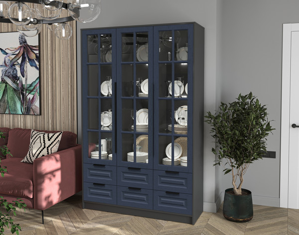 Изображение товара Шкаф с витриной Интерлиния Концепт КТ-ШВ3 с подсветкой Деко (антрацит/дуб королевский)