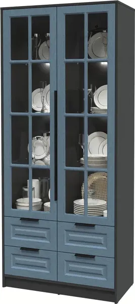 Изображение товара Шкаф с витриной Интерлиния Концепт КТ-ШВ2 с подсветкой Деко (антрацит/дуб лазурный)