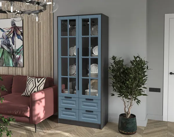 Изображение товара Шкаф с витриной Интерлиния Концепт КТ-ШВ2 Деко (антрацит/дуб лазурный)