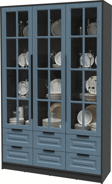 Изображение товара Шкаф с витриной Интерлиния Концепт КТ-ШВ3 Деко (антрацит/дуб лазурный)