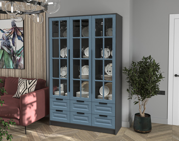 Изображение товара Шкаф с витриной Интерлиния Концепт КТ-ШВ3 Деко (антрацит/дуб лазурный)