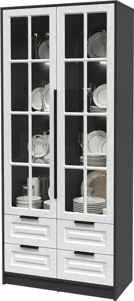 Изображение товара Шкаф с витриной Интерлиния Концепт КТ-ШВ2 с подсветкой Деко (антрацит/дуб полярный)