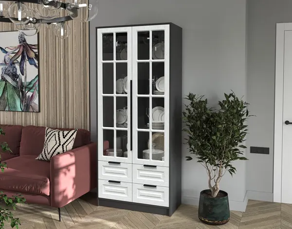 Изображение товара Шкаф с витриной Интерлиния  Концепт КТ-ШВ2 Деко (антрацит/дуб полярный)