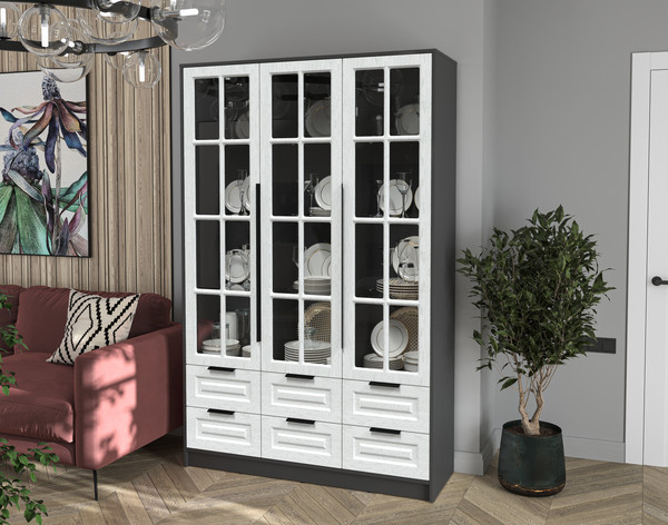 Изображение товара Шкаф с витриной Интерлиния Концепт КТ-ШВ3 Деко (антрацит/дуб полярный)