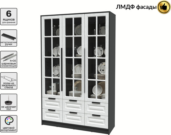 Изображение товара Шкаф с витриной Интерлиния Концепт КТ-ШВ3 Деко (антрацит/дуб полярный)