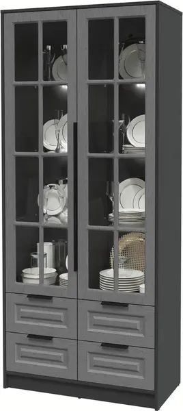 Изображение товара Шкаф с витриной Интерлиния Концепт КТ-ШВ2 с подсветкой Деко (антрацит/дуб серый)