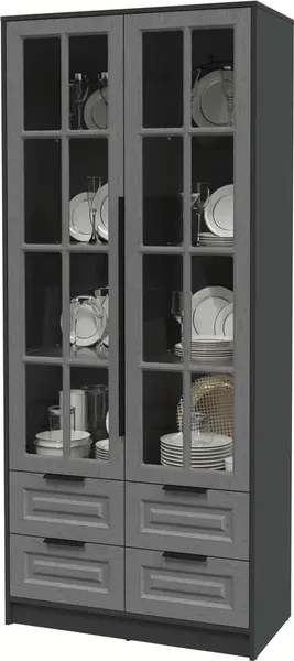 Изображение товара Шкаф с витриной Интерлиния Концепт КТ-ШВ2 Деко (антрацит/дуб серый)