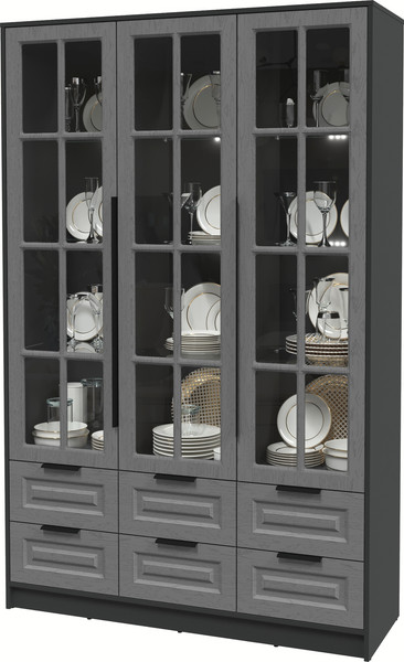 Изображение товара Шкаф с витриной Интерлиния Концепт КТ-ШВ3 с подсветкой Деко (антрацит/дуб серый)