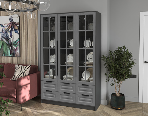 Изображение товара Шкаф с витриной Интерлиния Концепт КТ-ШВ3 Деко (антрацит/дуб серый)